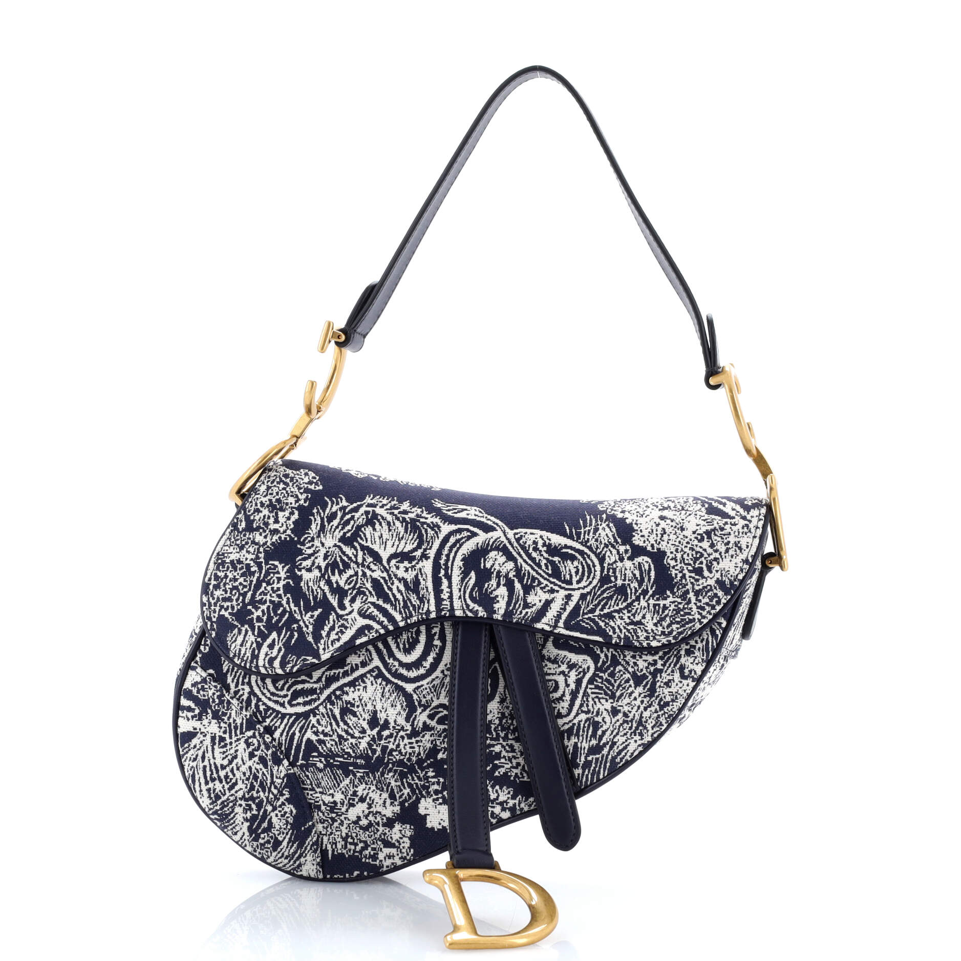 Toile De Jouy Saddle Bag Embroidered Canvas Medium