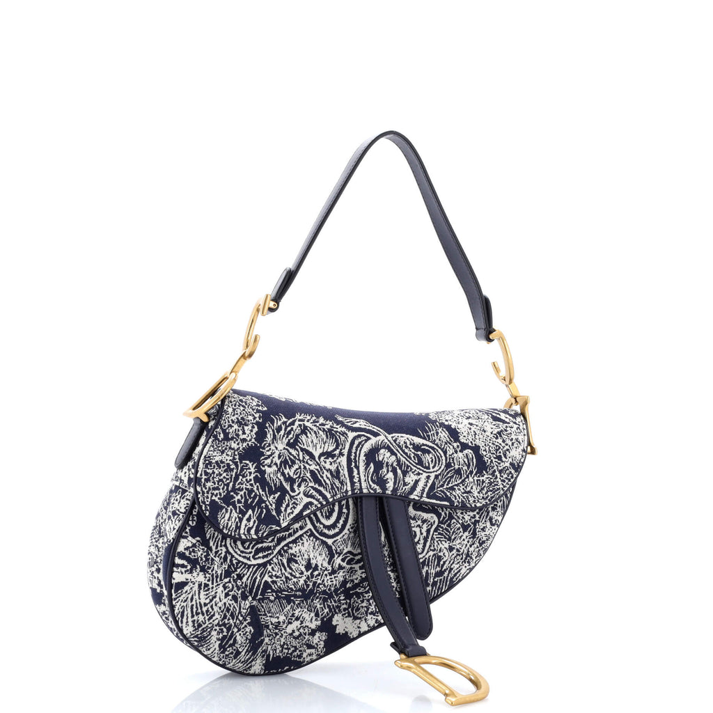 Toile De Jouy Saddle Bag Embroidered Canvas Medium