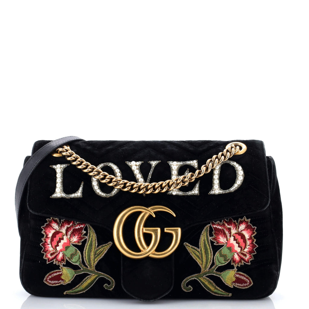 GG Marmont Flap Bag Embroidered Matelasse Velvet Medium