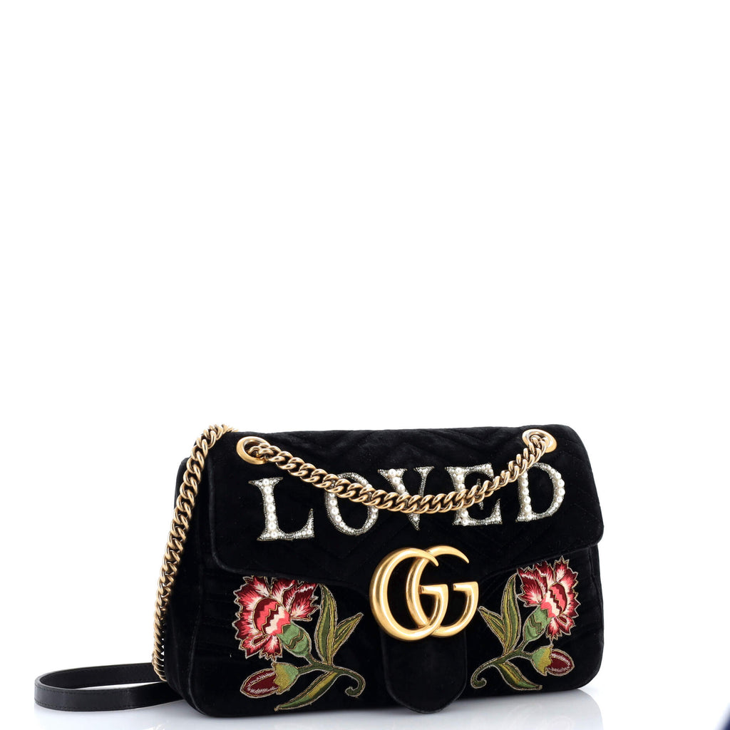 GG Marmont Flap Bag Embroidered Matelasse Velvet Medium
