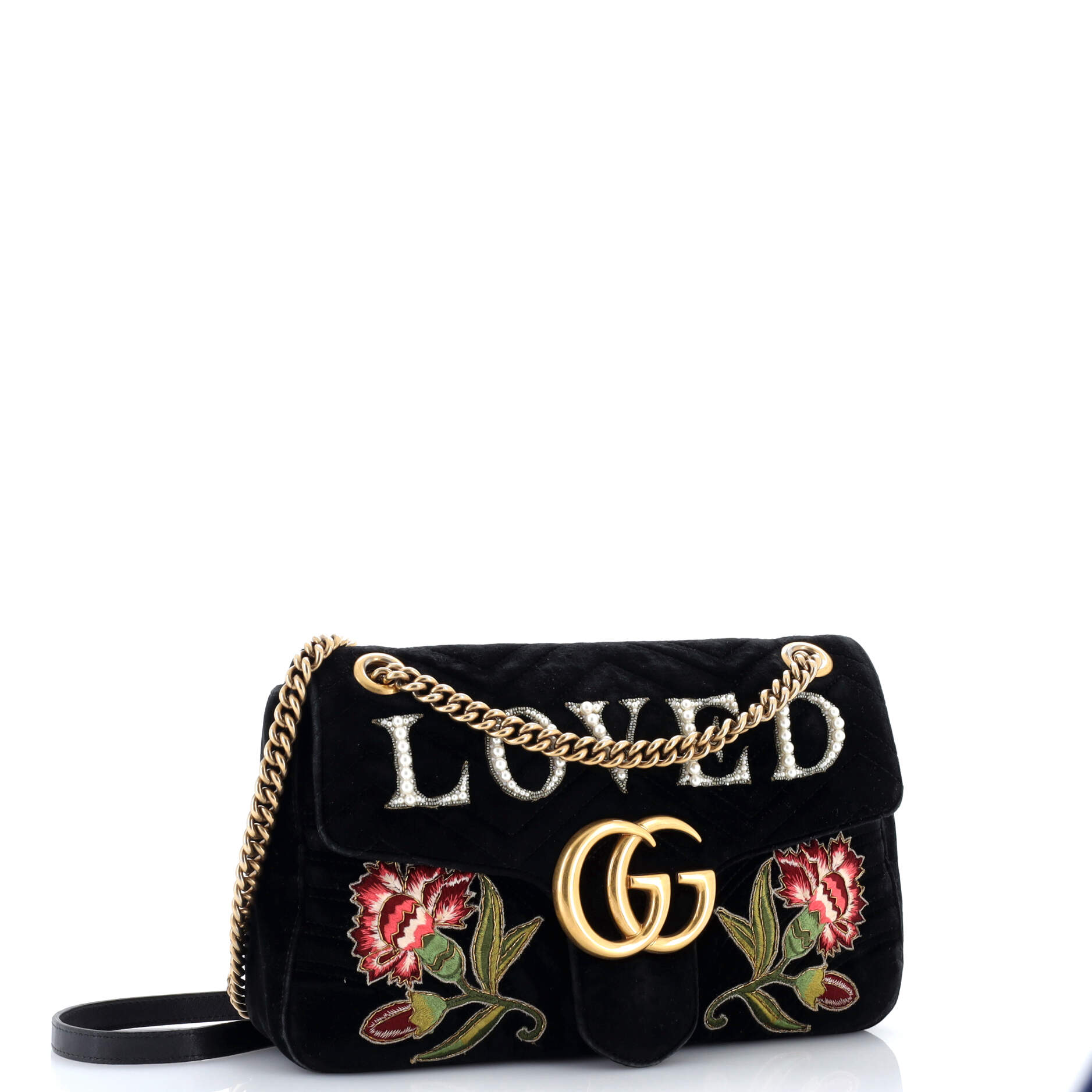 GG Marmont Flap Bag Embroidered Matelasse Velvet Medium
