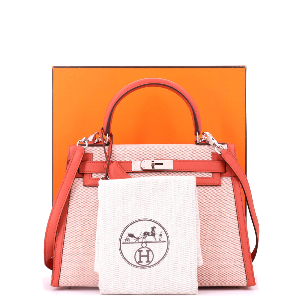 Kelly Handbag Toile and Brique Swift with Palladium Hardware 28