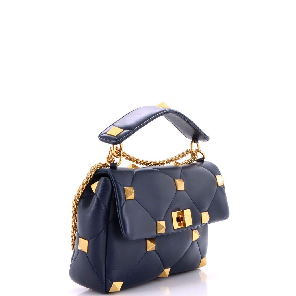 Roman Stud Flap Bag Quilted Leather Large