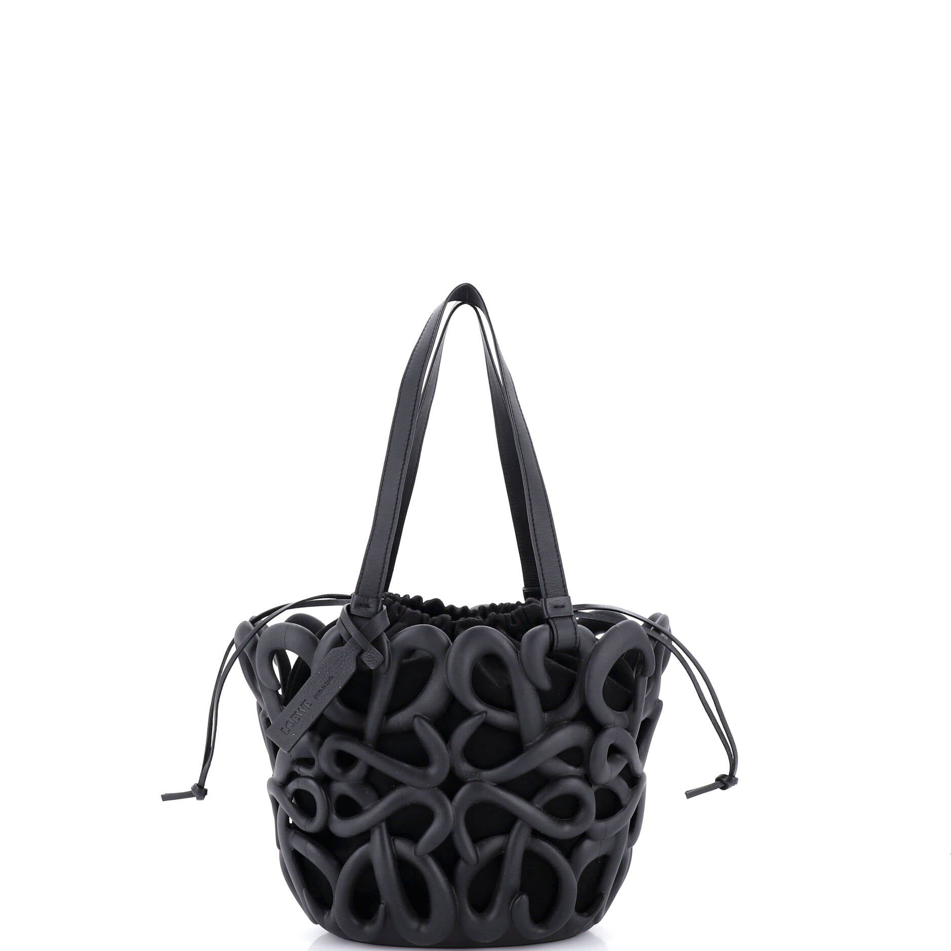 Inflated Anagram Cut Out Basket Tote Rubber and Leather Small