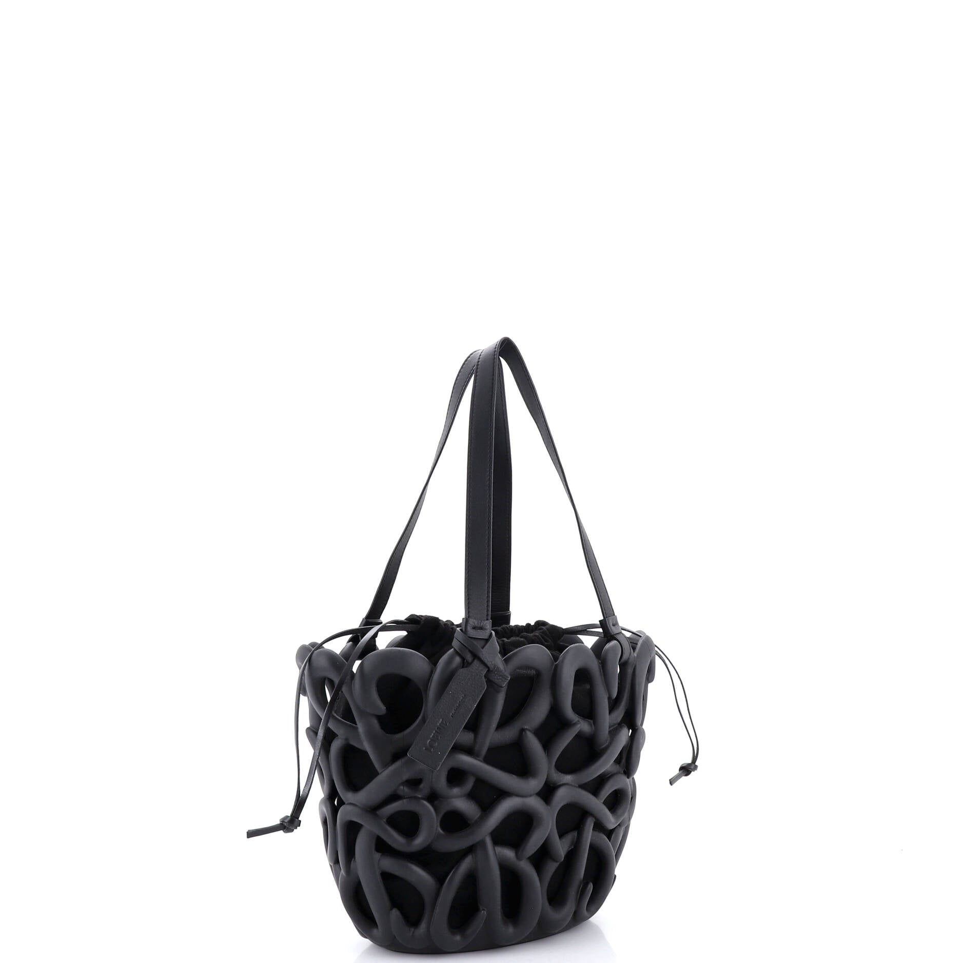Inflated Anagram Cut Out Basket Tote Rubber and Leather Small