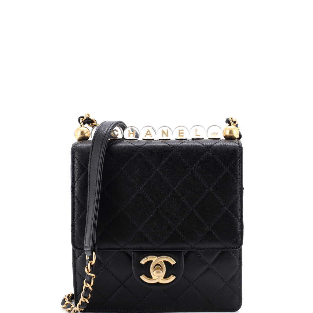 Chic Pearls Flap Bag Quilted Goatskin with Acrylic Beads Mini