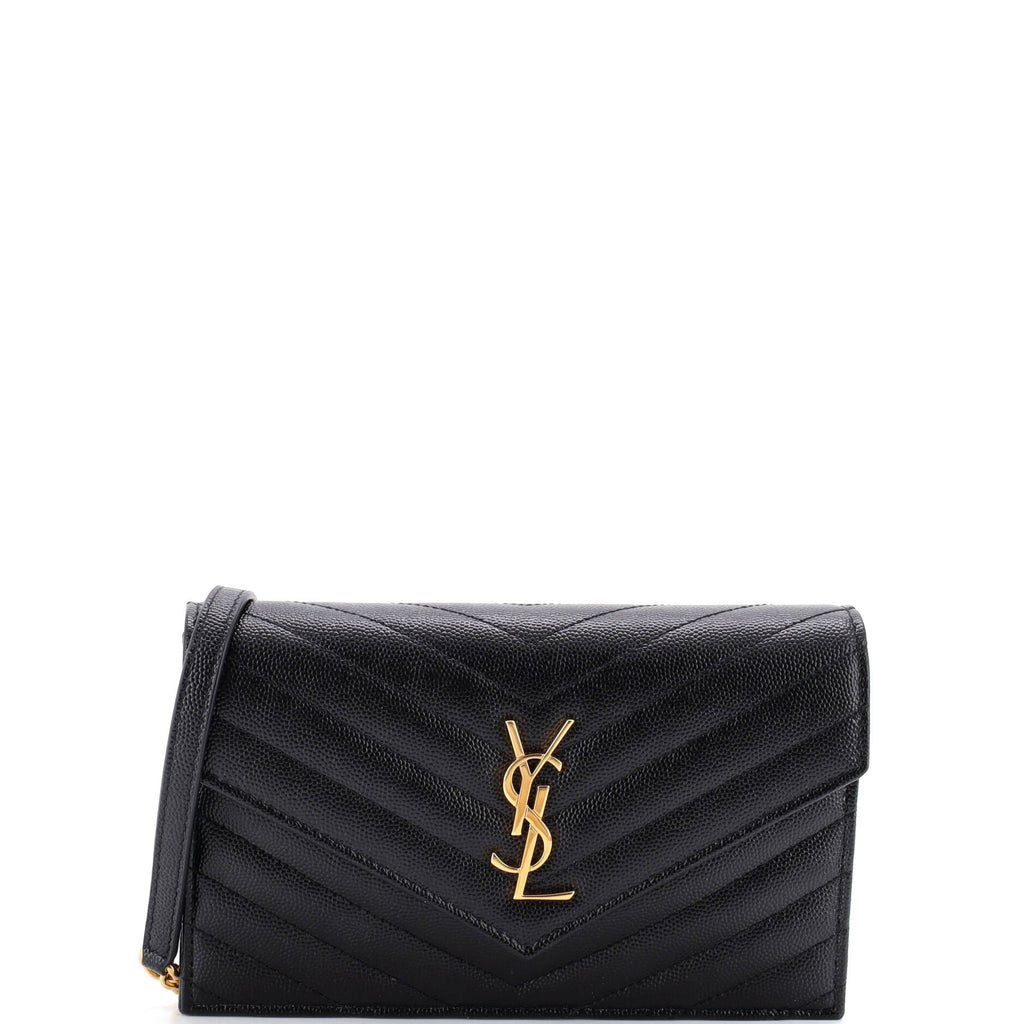 Classic Monogram Wallet on Chain Matelasse Chevron Leather Small