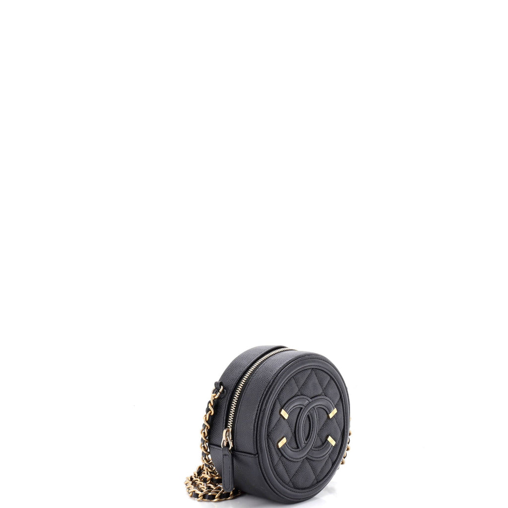 Filigree Round Clutch with Chain Quilted Caviar Mini