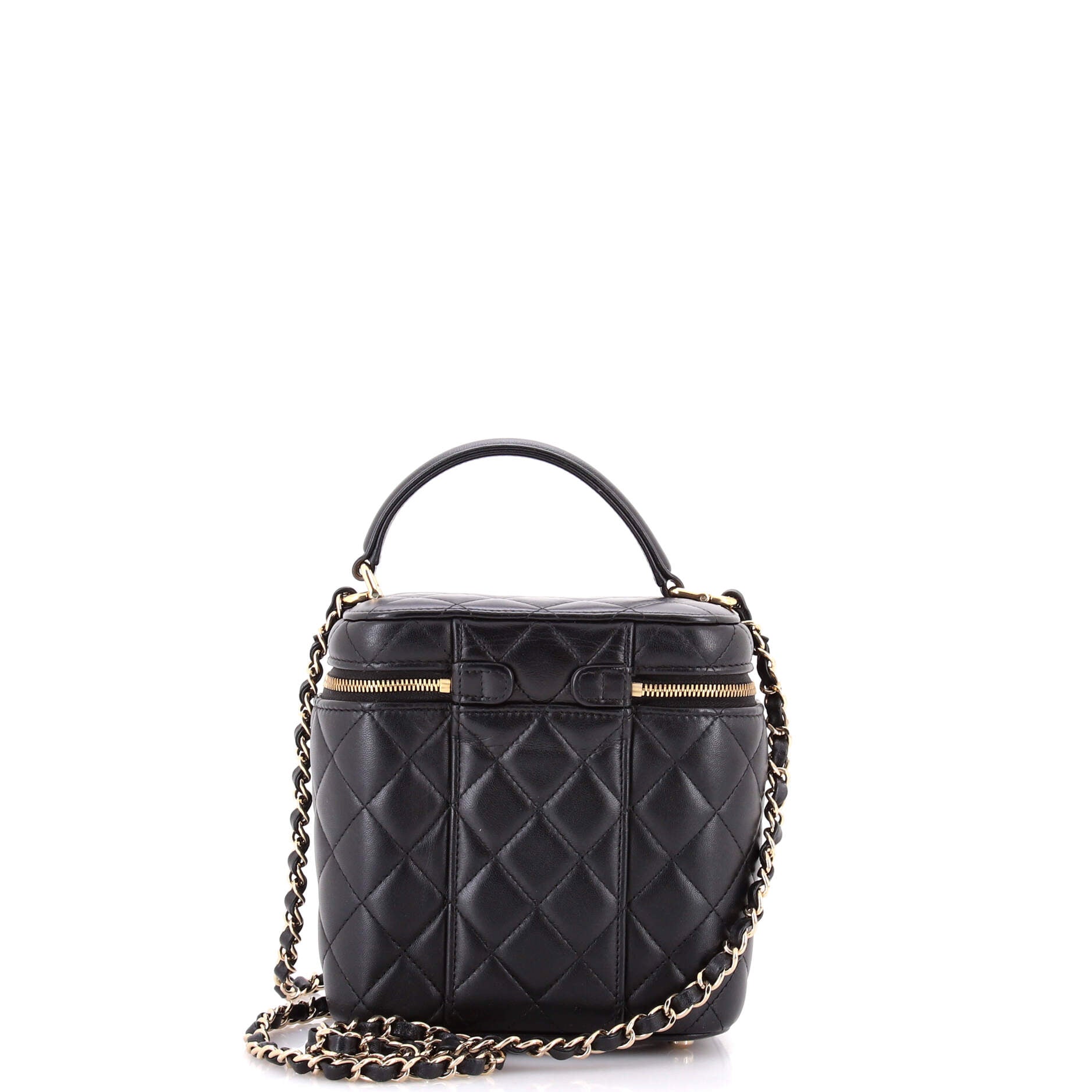 CC Top Handle Vanity Case with Chain Quilted Lambskin Small