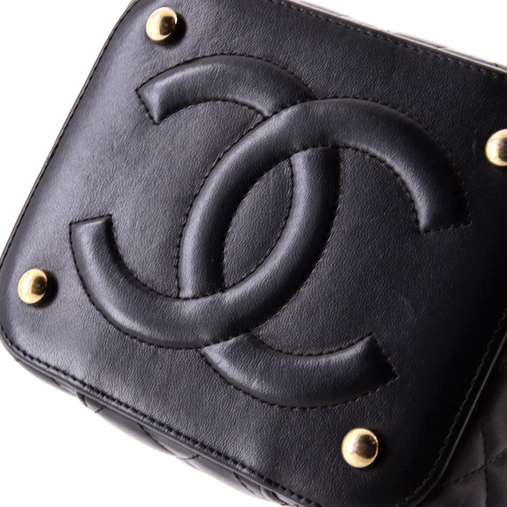 CC Top Handle Vanity Case with Chain Quilted Lambskin Small