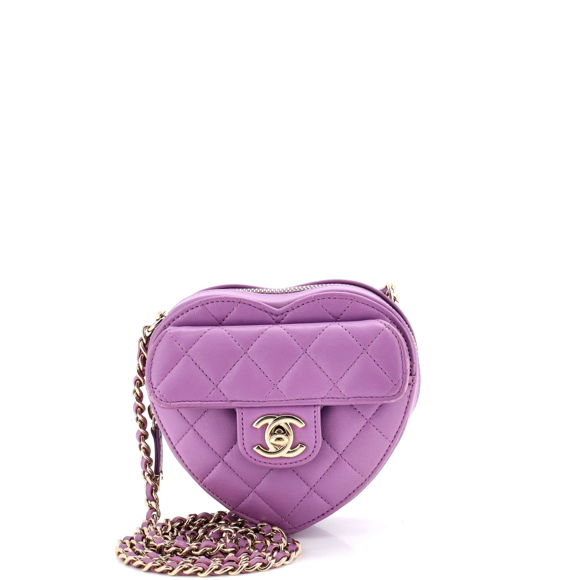 CC in Love Heart Clutch with Chain Quilted Lambskin