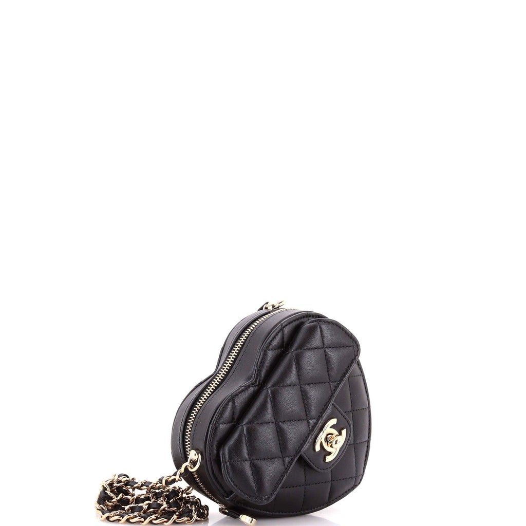 CC in Love Heart Clutch with Chain Quilted Lambskin