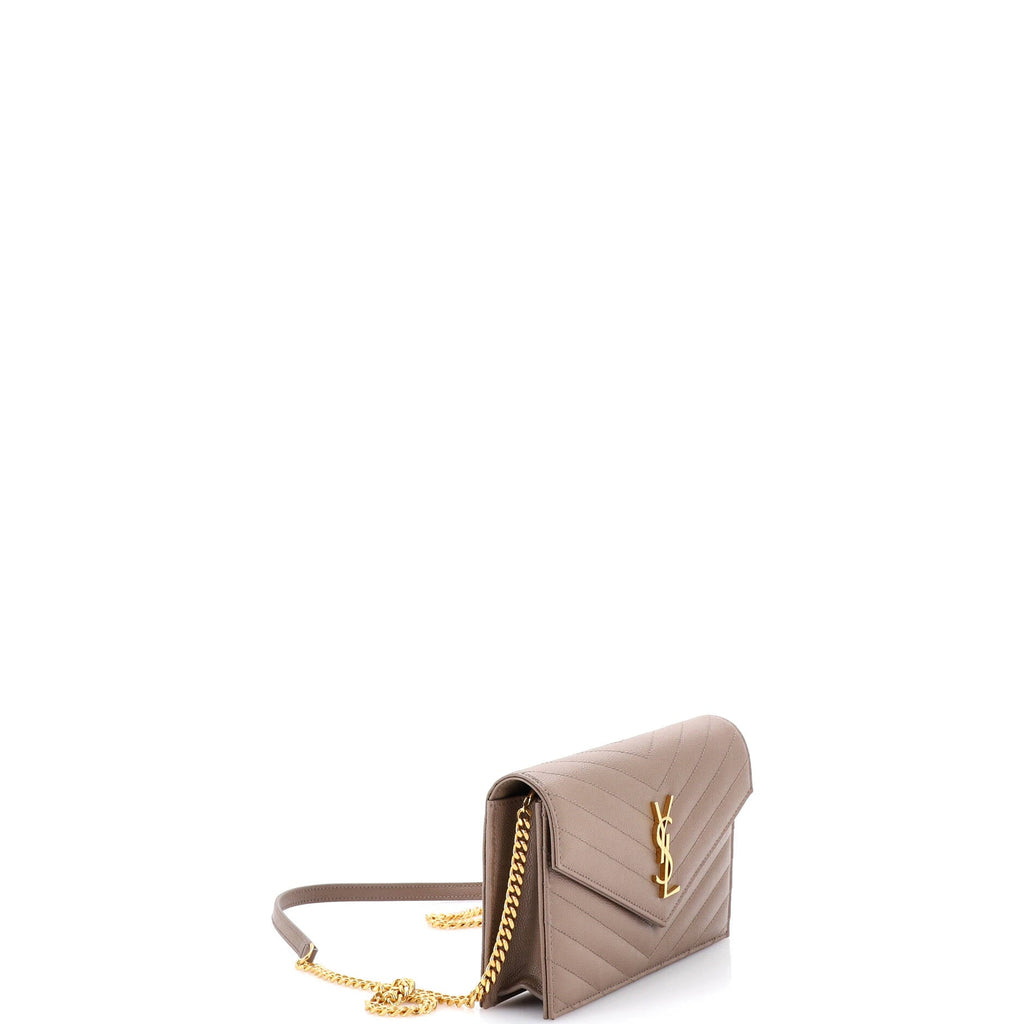 Classic Monogram Wallet on Chain Matelasse Chevron Leather Small