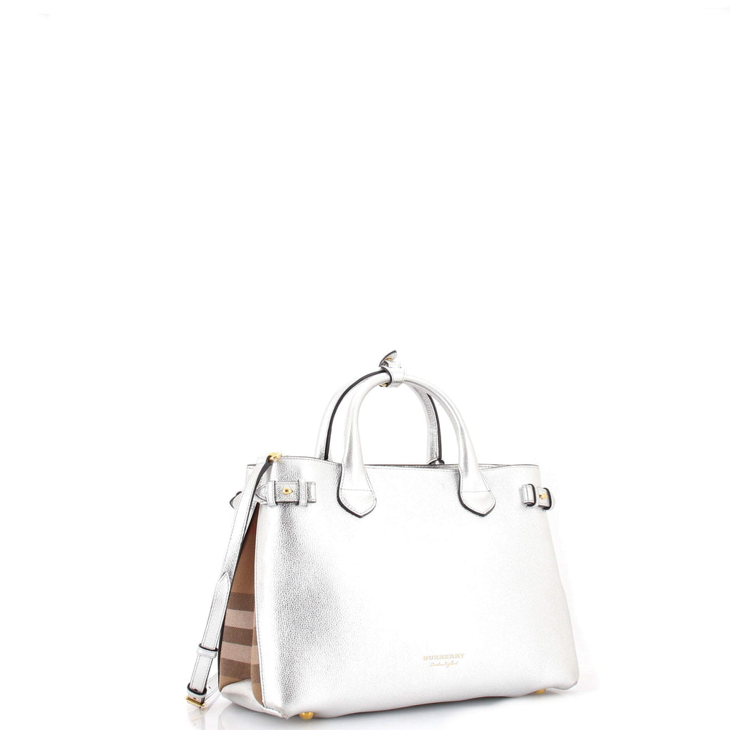 Banner Tote Leather and House Check Canvas Medium