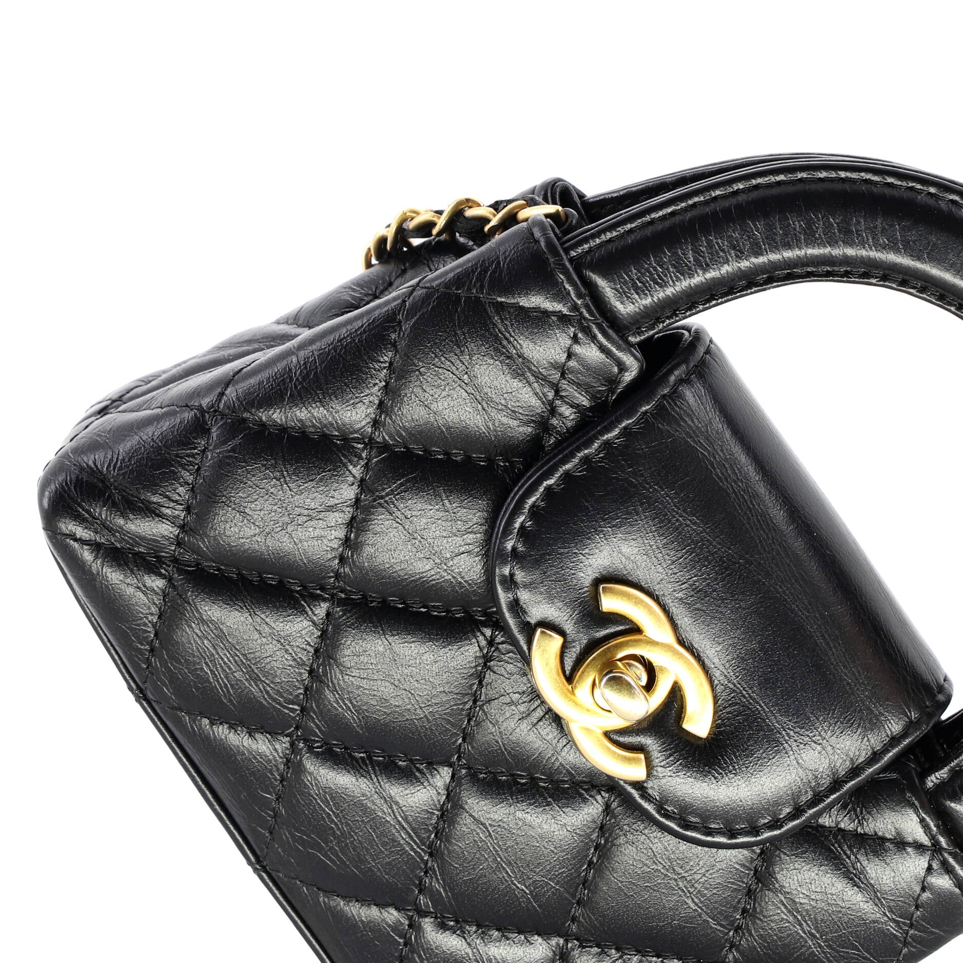 Kelly Top Handle Shopping Bag Quilted Shiny Aged Calfskin Nano