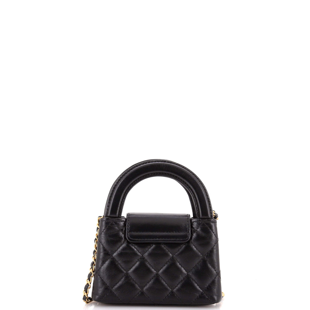 Kelly Top Handle Shopping Bag Quilted Shiny Aged Calfskin Nano