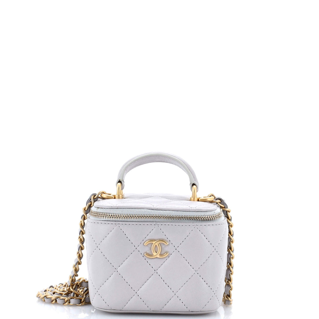 Classic Top Handle Vanity Case with Chain Quilted Lambskin Mini