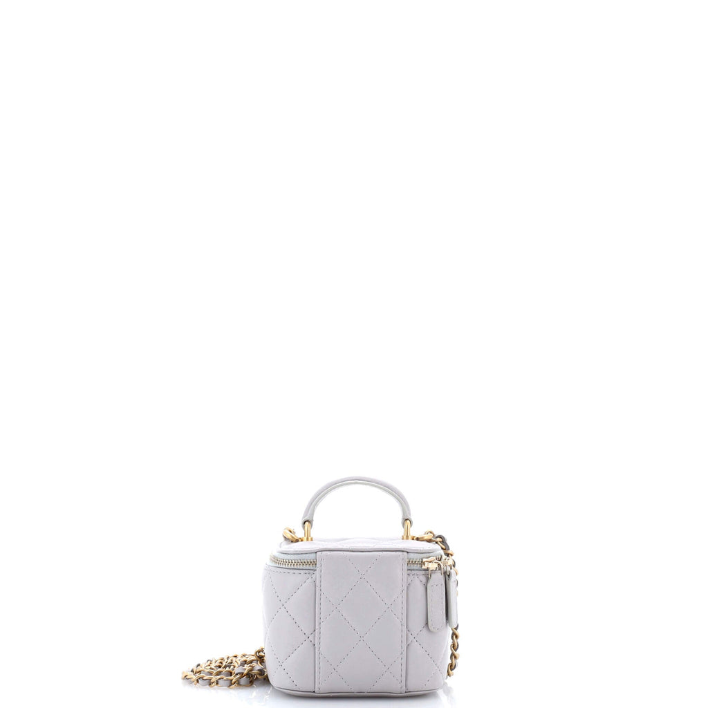 Classic Top Handle Vanity Case with Chain Quilted Lambskin Mini