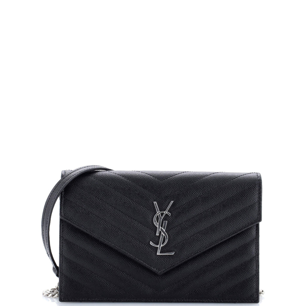 Classic Monogram Wallet on Chain Matelasse Chevron Leather Small