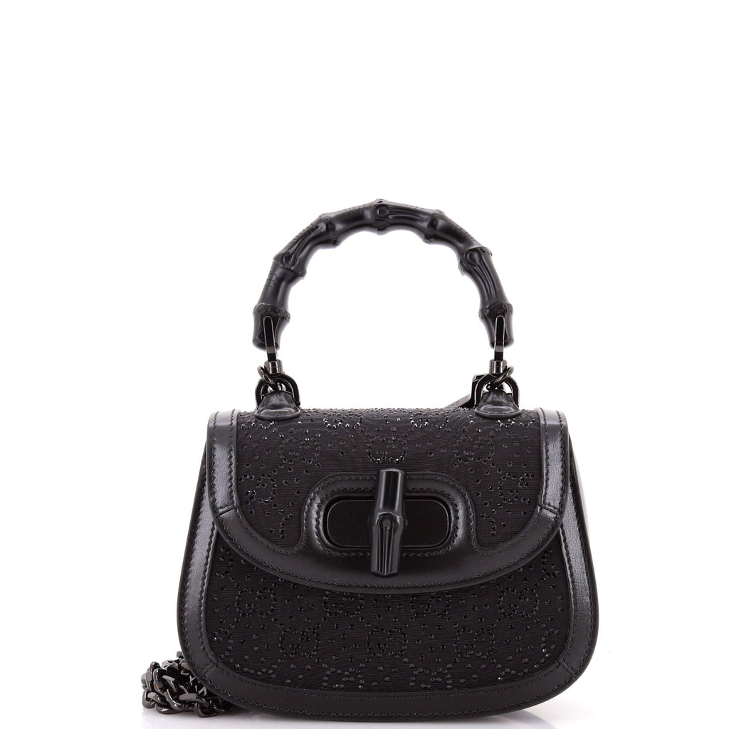 Bamboo 1947 Top Handle Bag Crystal Embellished GG Canvas Mini