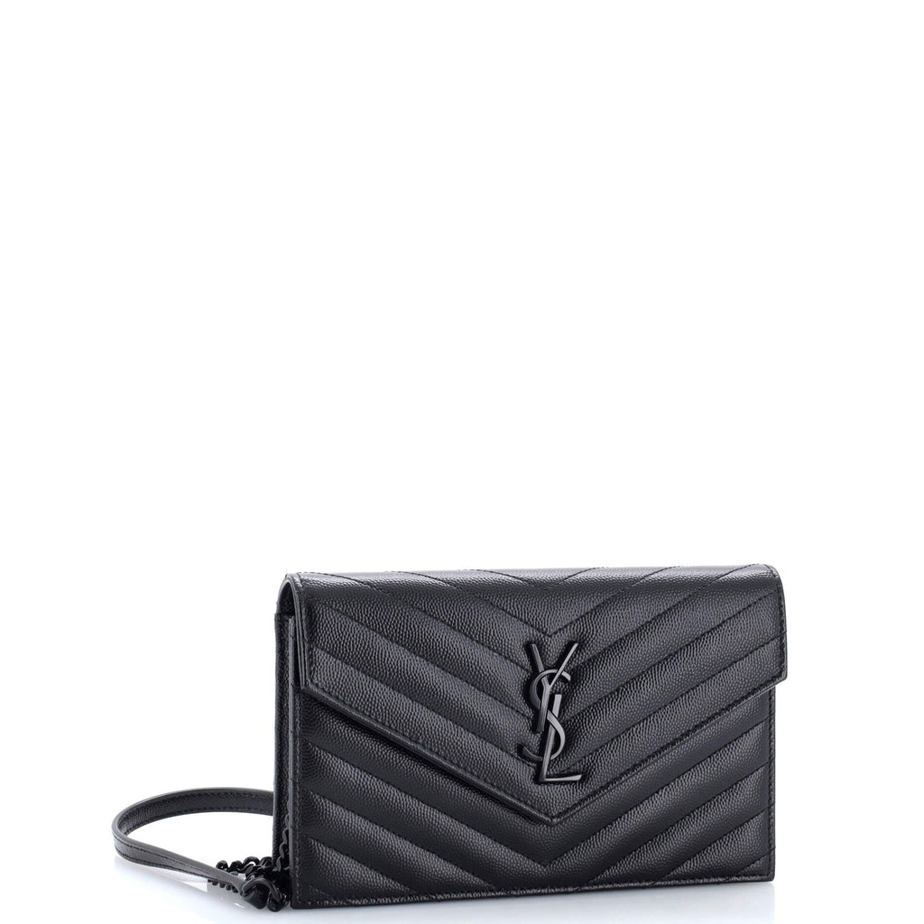 Classic Monogram Wallet on Chain Matelasse Chevron Leather Small
