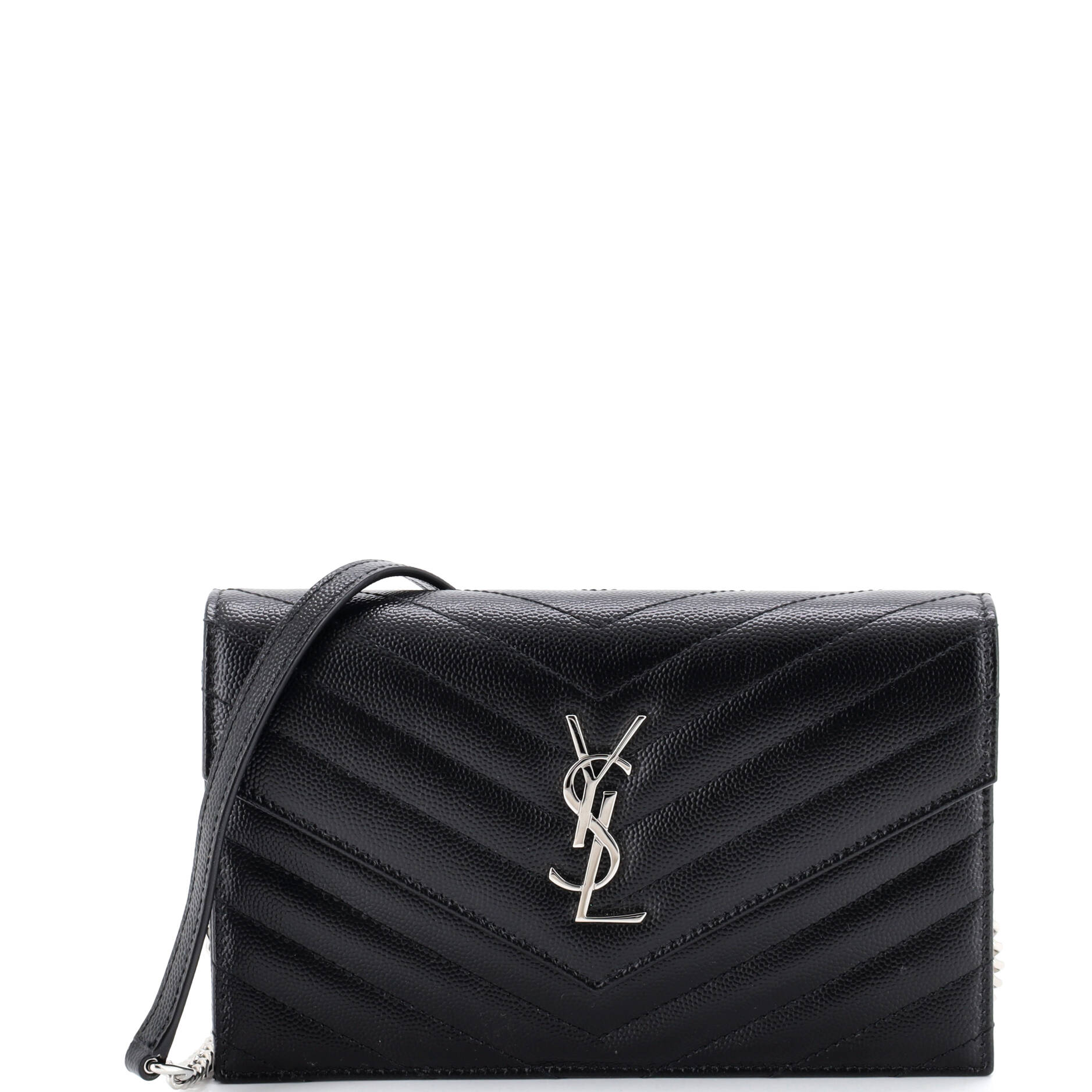 Classic Monogram Wallet on Chain Matelasse Chevron Leather Small