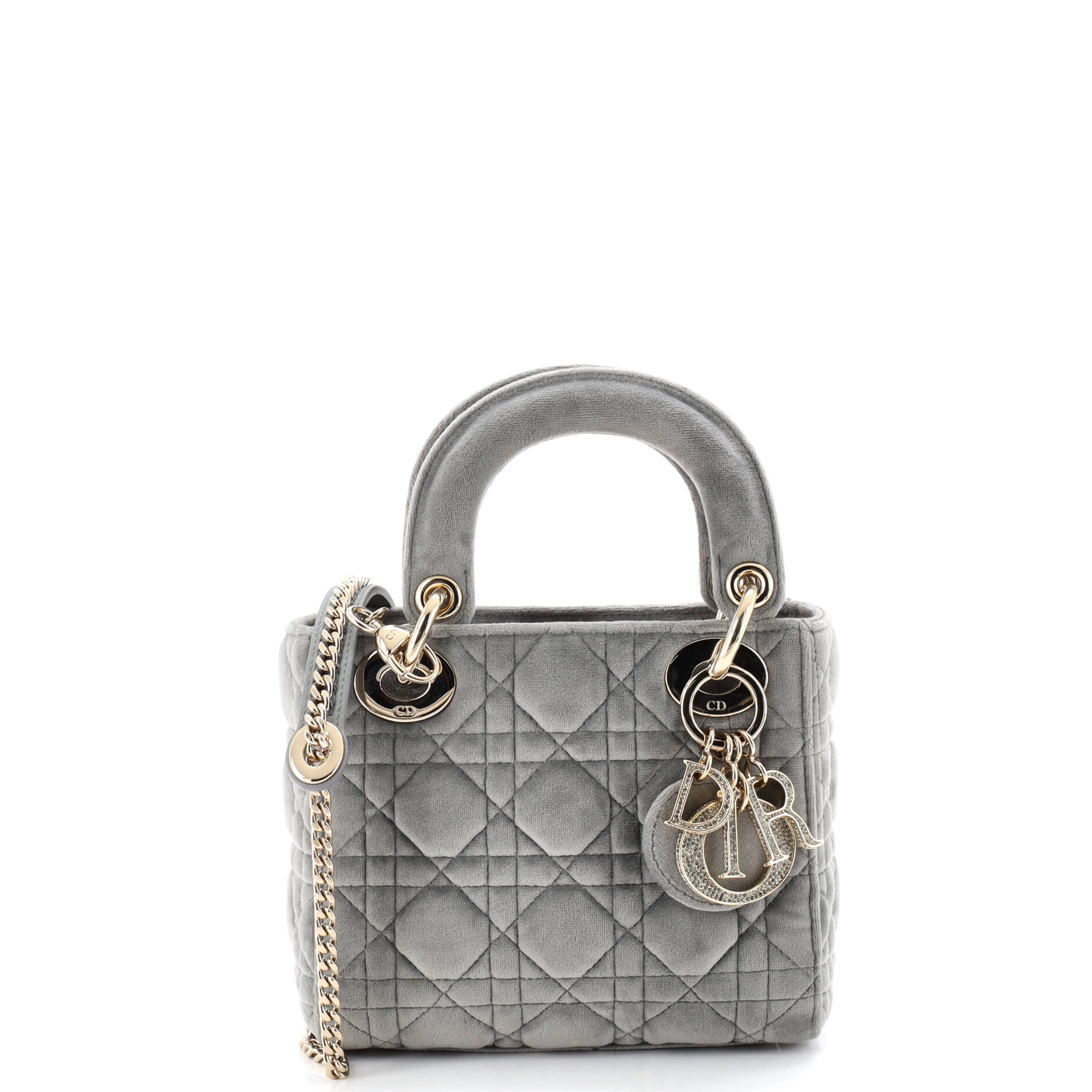 Lady Dior Chain Bag Cannage Quilt Velvet with Crystal Charms Mini