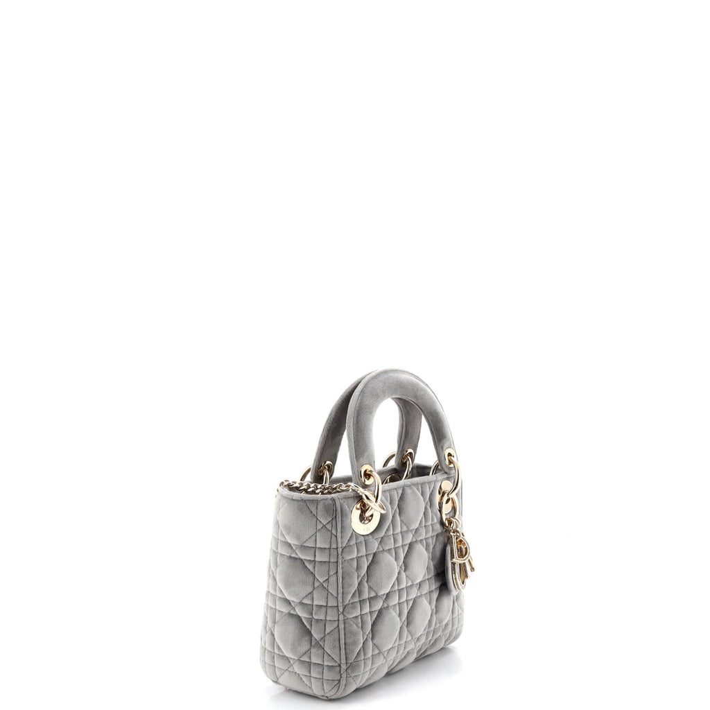 Lady Dior Chain Bag Cannage Quilt Velvet with Crystal Charms Mini