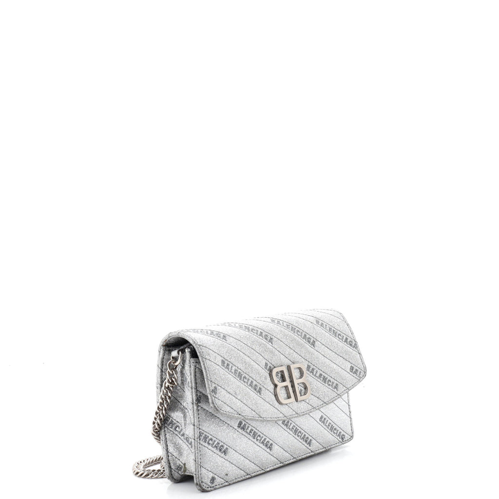 BB Chain Wallet Quilted Embroidered Glitter