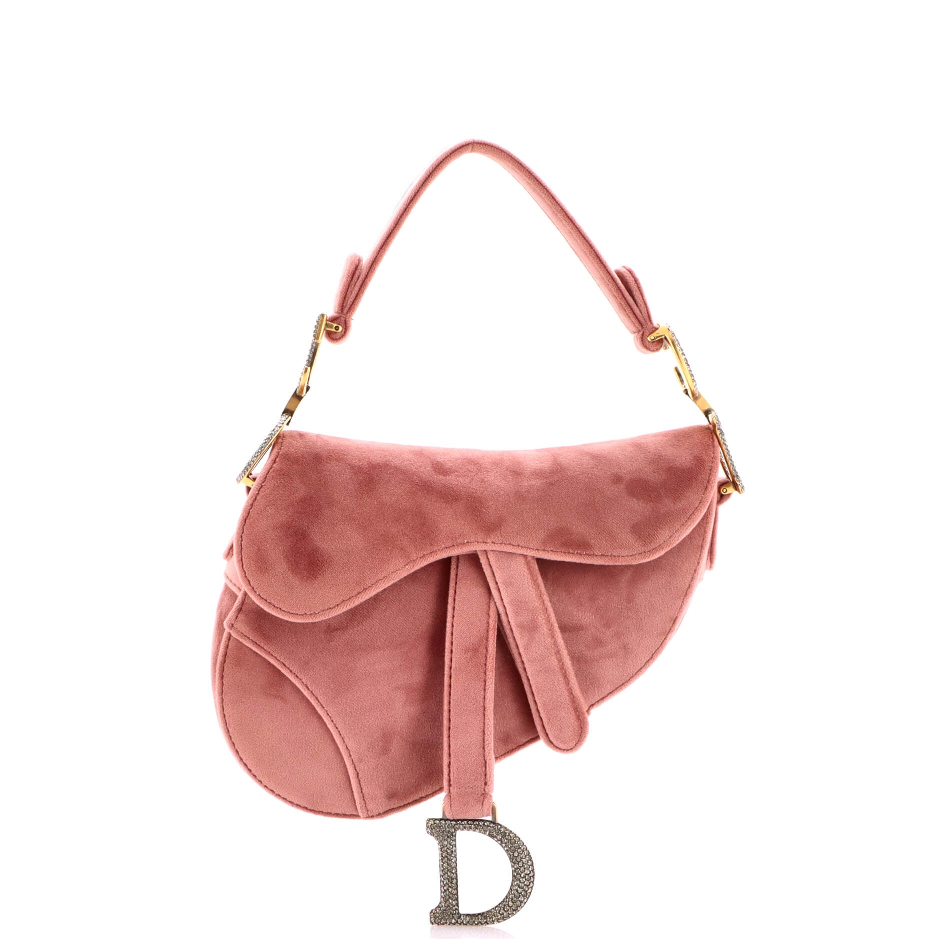 Saddle Handbag Velvet with Crystals Mini