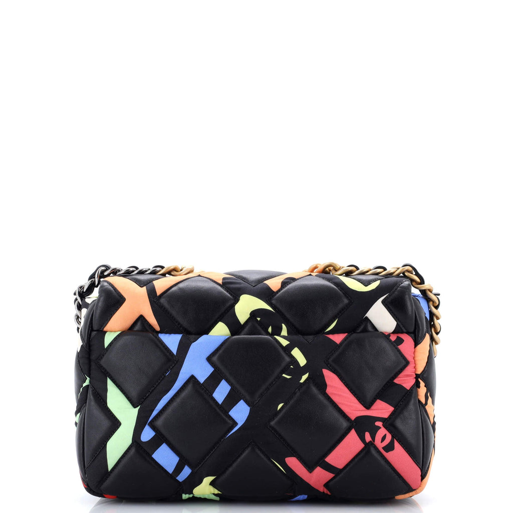 19 Flap Bag Quilted Lambskin and Printed Silk Medium
