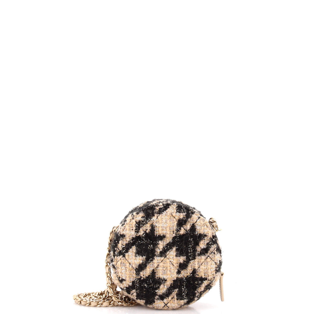 Round Clutch with Chain and Coin Purse Quilted Tweed with Shearling