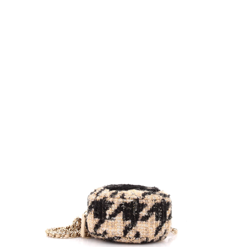 Round Clutch with Chain and Coin Purse Quilted Tweed with Shearling