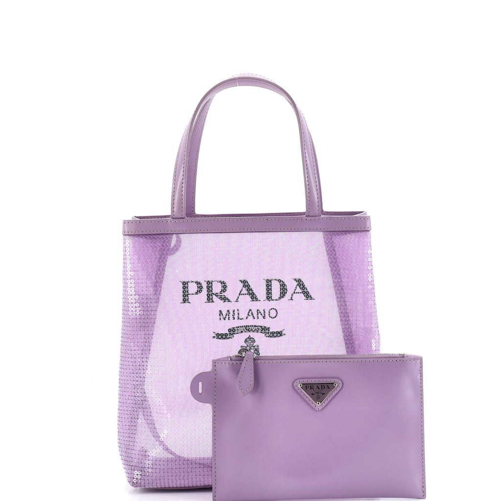 Logo Open Tote Sequined Mesh Small