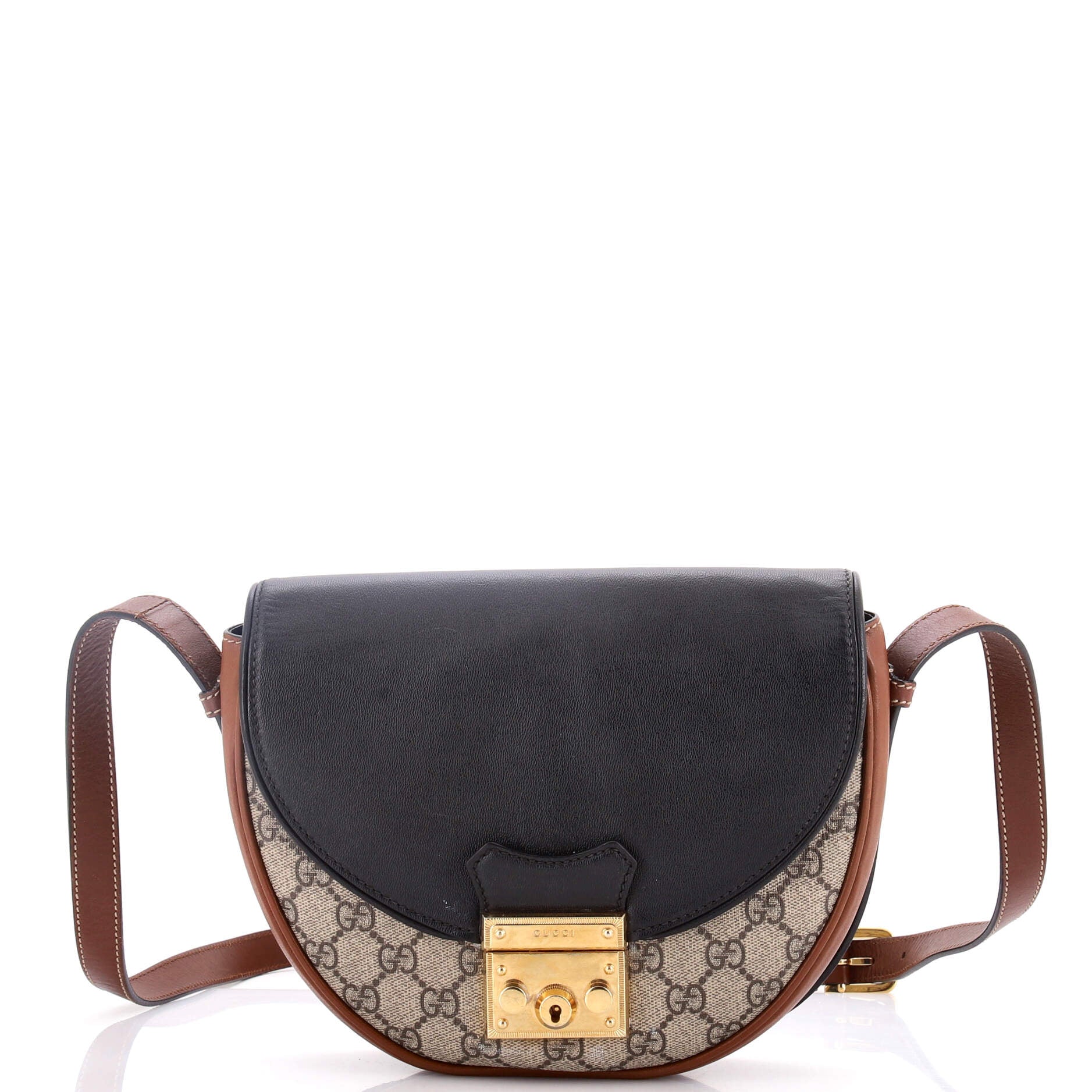 Padlock Saddle Shoulder Bag GG Coated Canvas and Leather Small