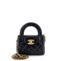 Kelly Top Handle Shopping Bag Quilted Shiny Aged Calfskin Nano