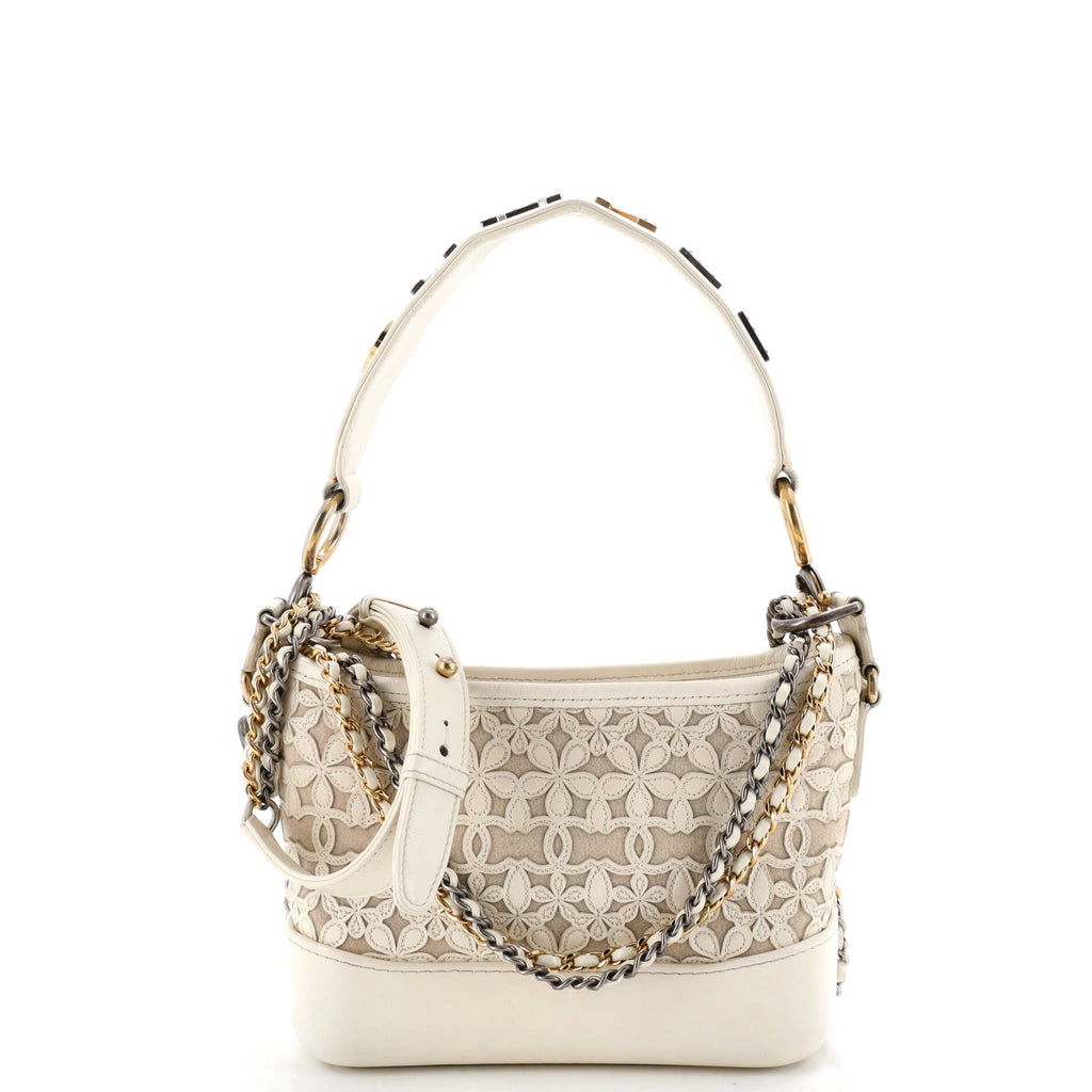 Gabrielle Hobo with Logo Handle Laser Cut Calfskin and Wool Felt Small