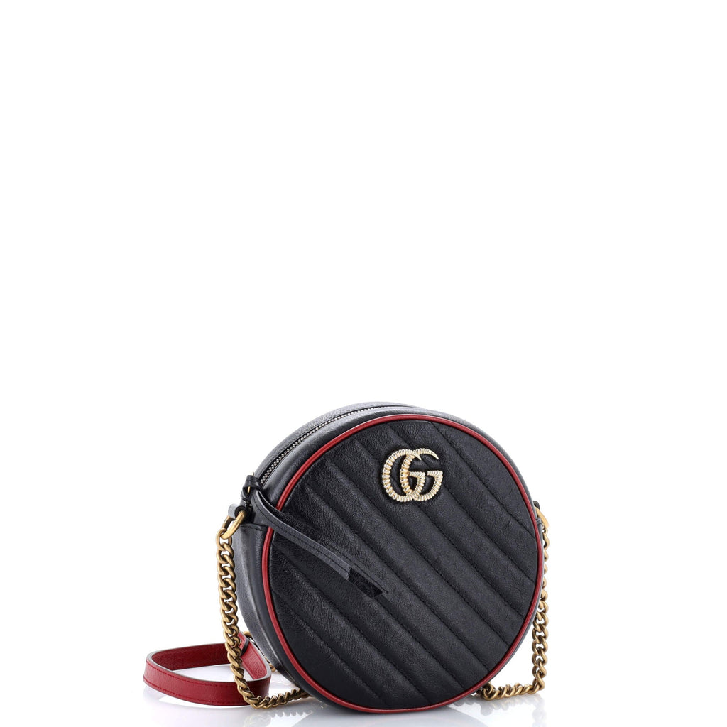 GG Marmont Round Shoulder Bag Diagonal Quilted Leather Mini
