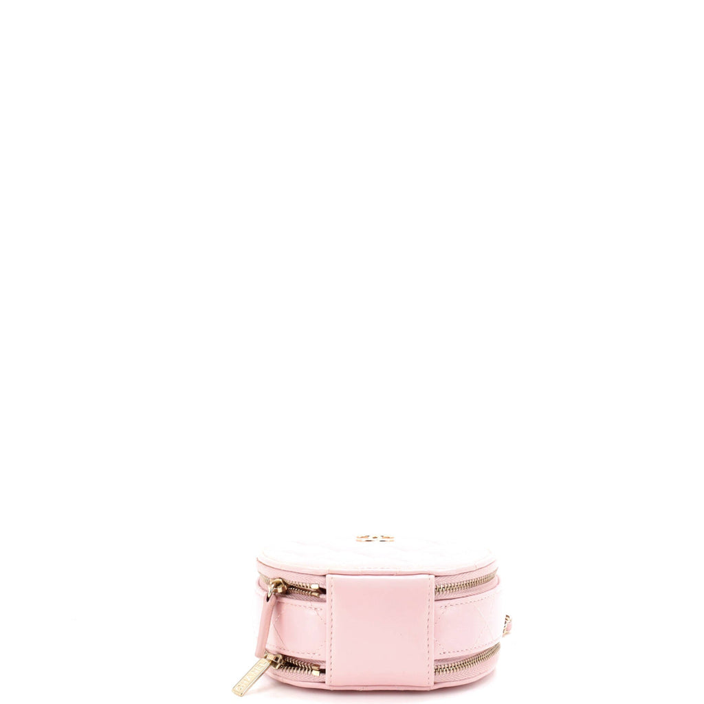 Handle with Care Round Vanity Case with Chain Quilted Lambskin Small