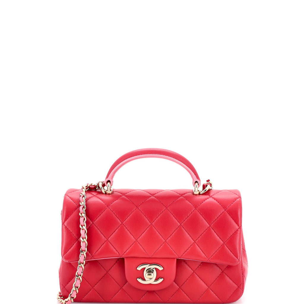 Classic Single Flap Top Handle Bag Quilted Lambskin Mini