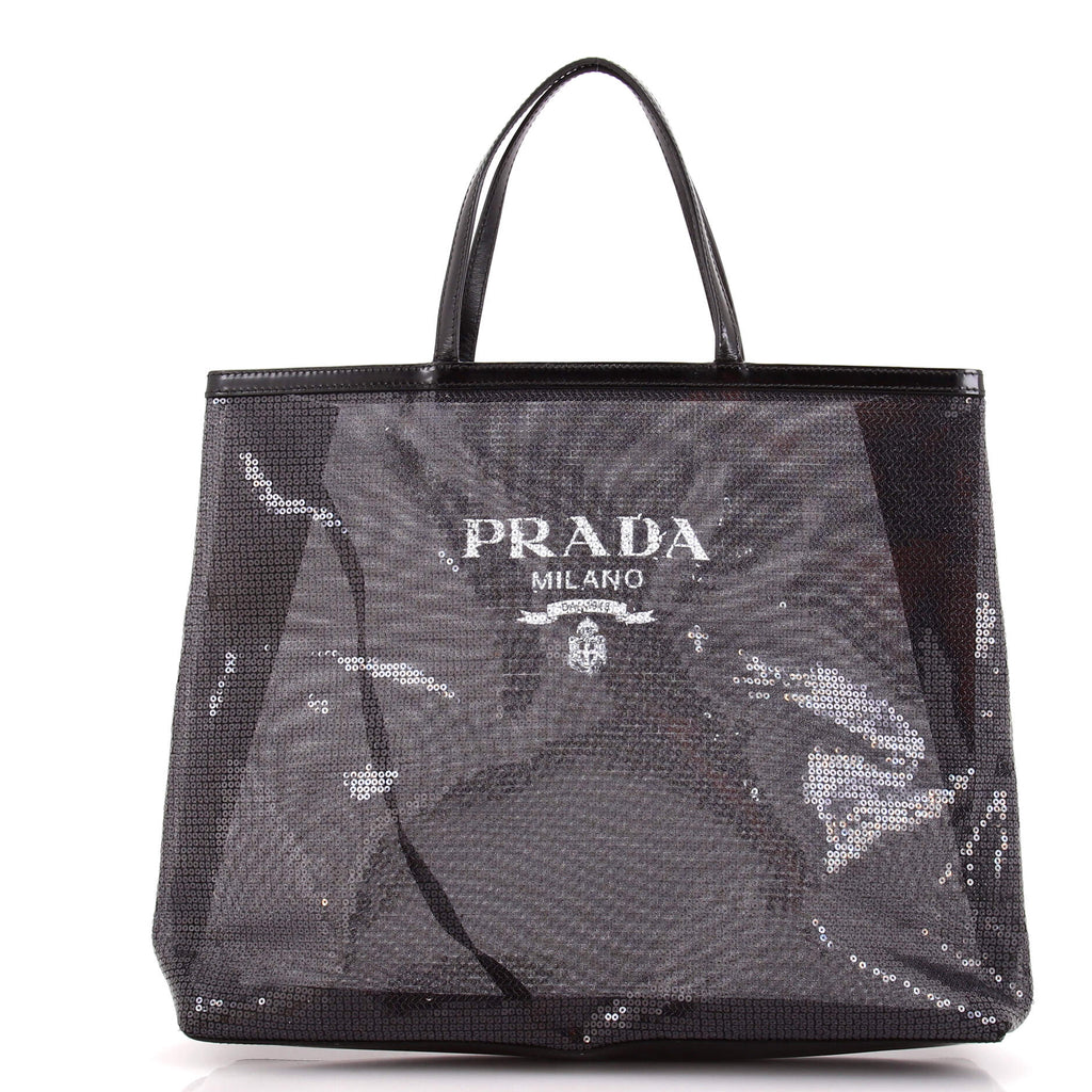 Logo Open Tote Sequined Mesh Large