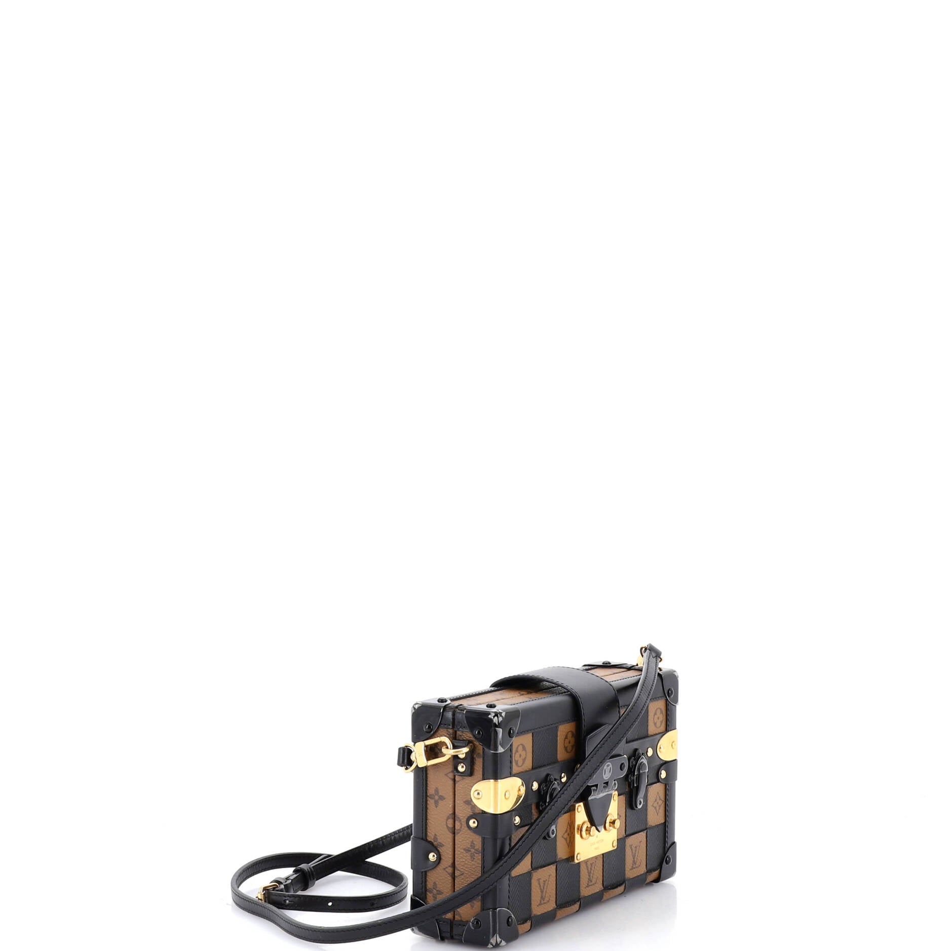 Petite Malle Handbag Damier Tressage Monogram Canvas and Leather