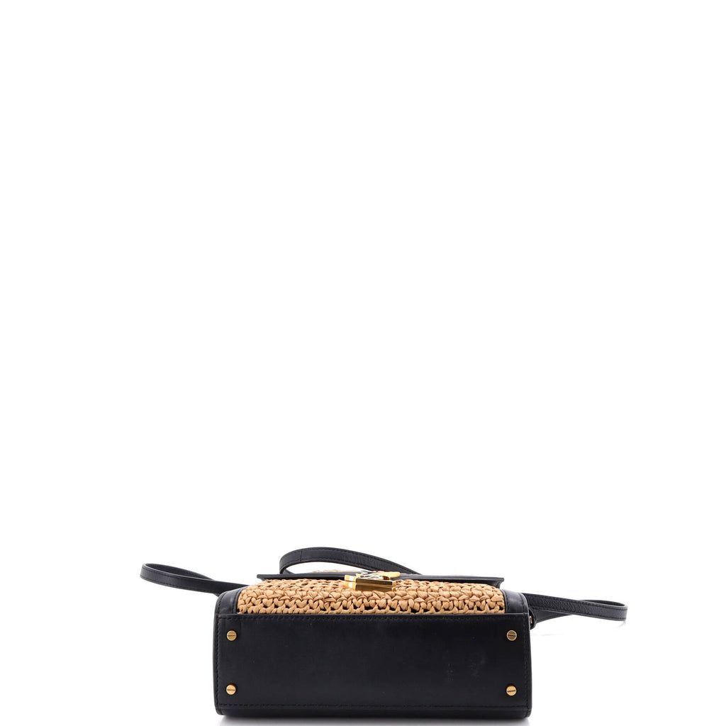 Cassandra Top Handle Bag Raffia with Leather Mini