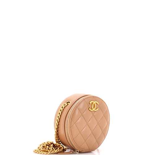 All Slide Long Round Clutch with Chain Quilted Lambskin