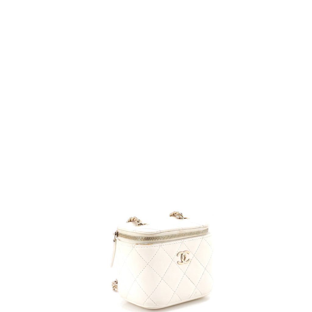 Camellia Bow Vanity Case with Chain Quilted Lambskin Mini