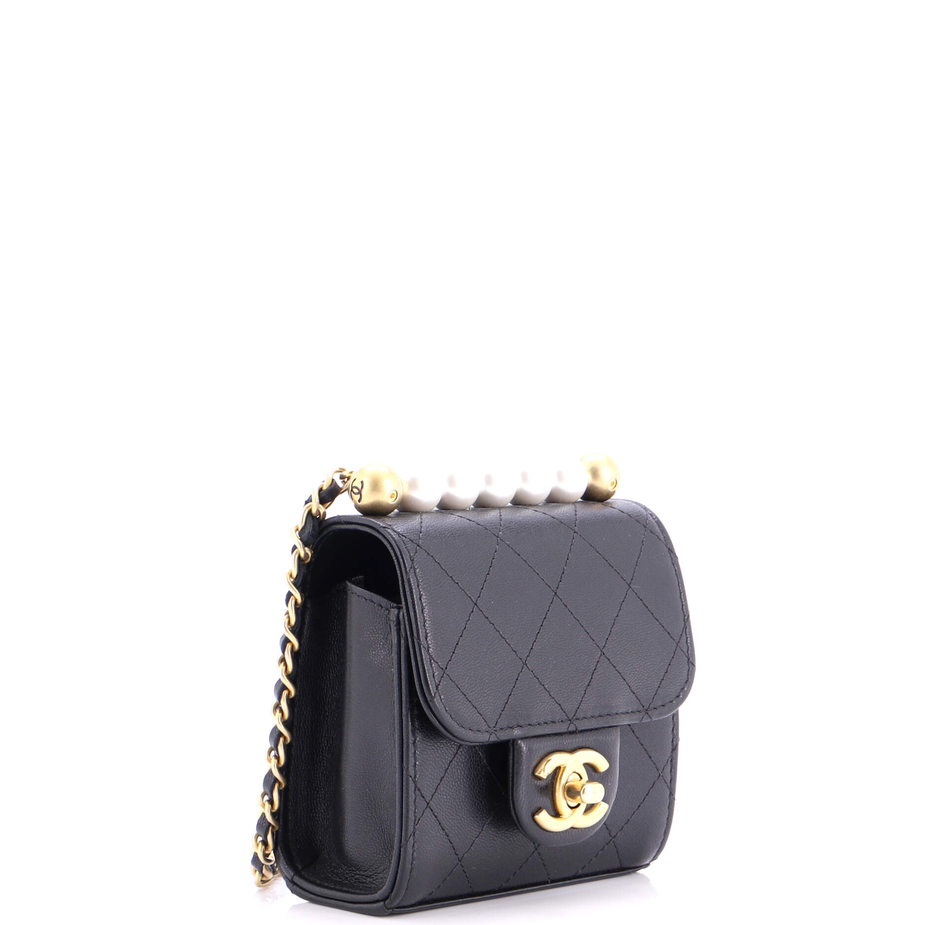 Chic Pearls Flap Clutch with Chain Quilted Goatskin Mini