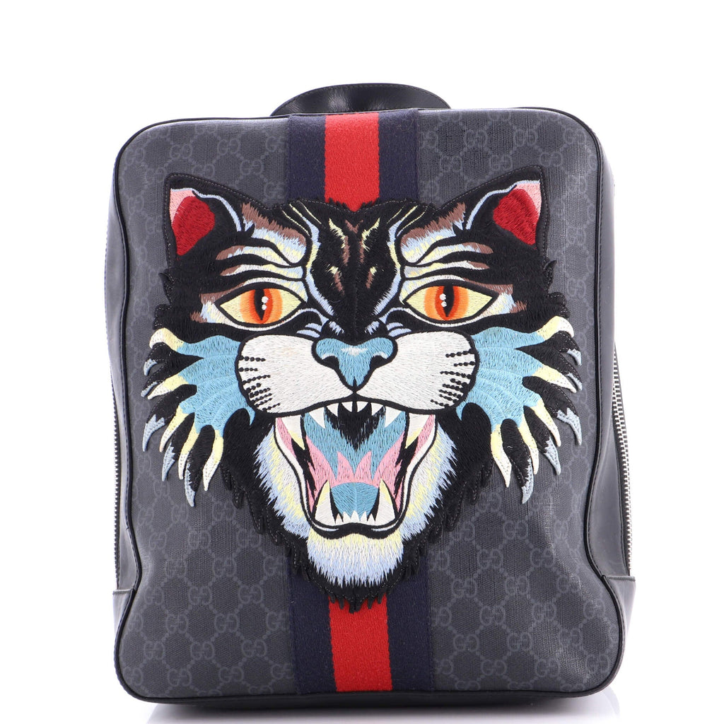 Angry Cat Web Backpack GG Coated Canvas with Applique Medium