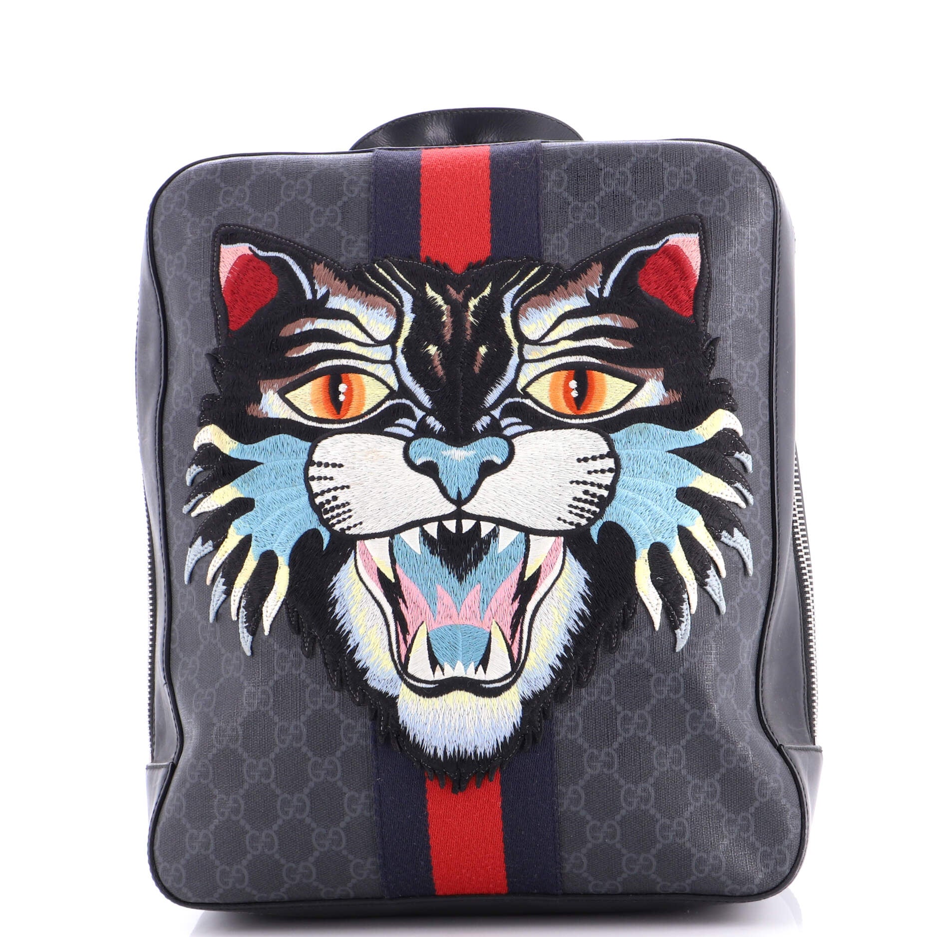 Angry Cat Web Backpack GG Coated Canvas with Applique Medium