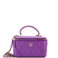 Classic Top Handle Vanity Case with Chain Quilted Lambskin Small