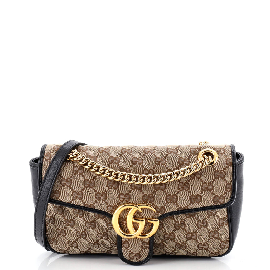 GG Marmont Flap Bag Diagonal Quilted GG Canvas with Leather Small